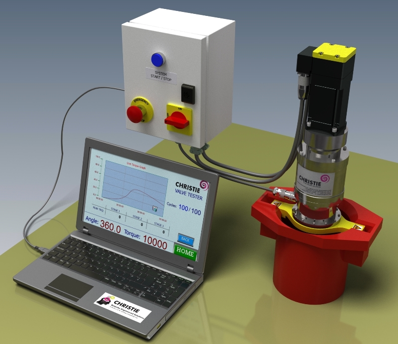 PC based valve testing system, consisting of control unit, servo motor, ROV bucket reaction and valve testing software